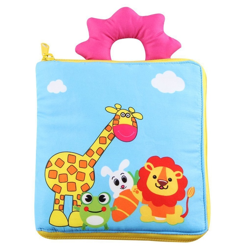 12 Pages Educational Baby Toys Hot Infant Kids Early Development Cloth Books Cartoon Animal Learning Unfolding Activity Books